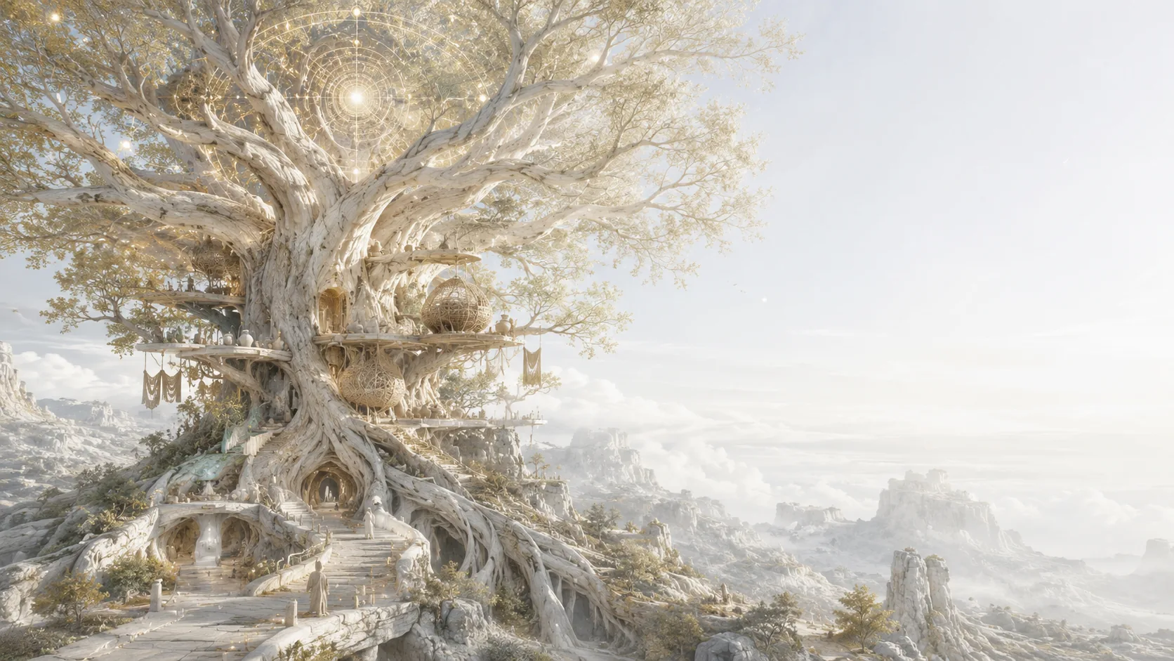A living tree takes the form of architecture, joining organic life and human creation